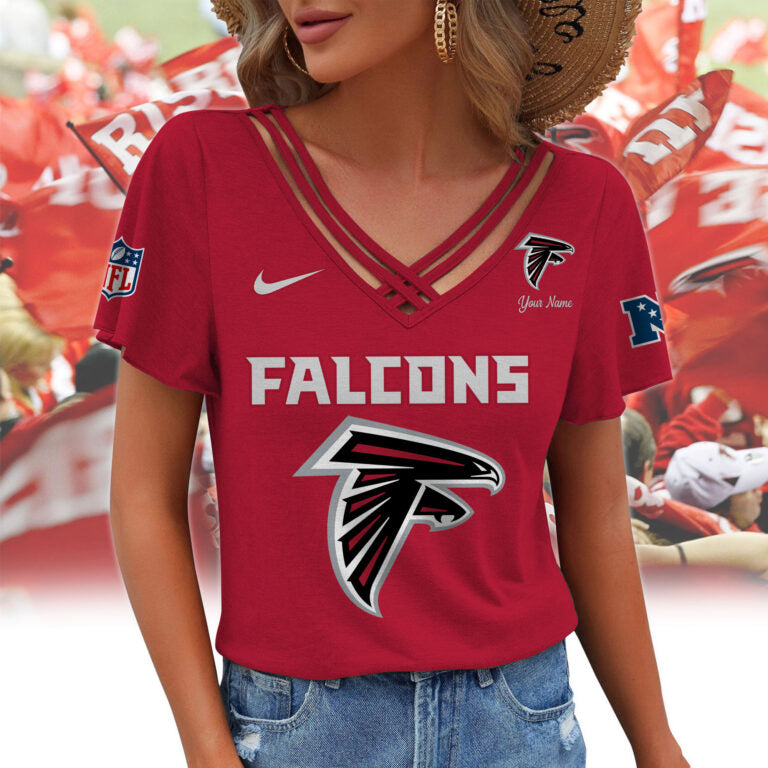 [SPECIAL OFFER] NEW CUSTOMIZED NFL18 ATF ATLANTA FALCONS V-NECK SHIRT