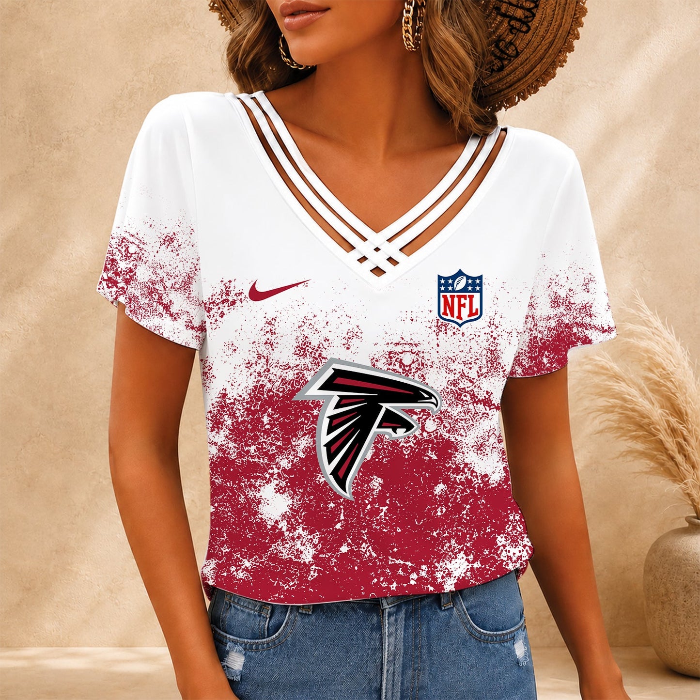 [SPECIAL OFFER] NEW CUSTOMIZED NFL18 ATF ATLANTA FALCONS V-NECK SHIRT