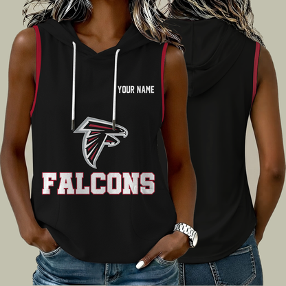 [SPECIAL OFFER] NEW CUSTOMIZED NFL18 ATF ATLANTA FALCONS WOMEN'S SLEEVELESS HOODED POCKET TANK TOP