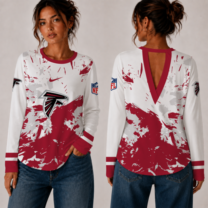[SPECIAL OFFER] NEW CUSTOMIZED NFL18 ATF ATLANTA FALCONS WOMEN'S BACK V-CUT LONG-SLEEVE SHIRT