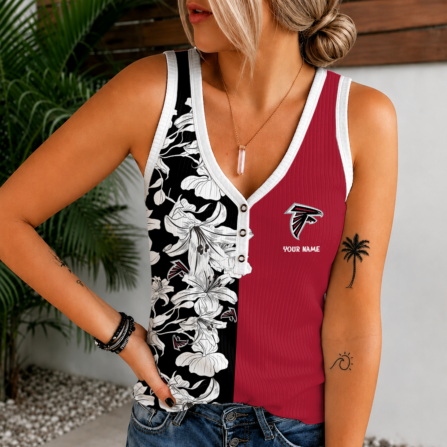 [SPECIAL OFFER] NEW CUSTOMIZED NFL18 ATF ATLANTA FALCONS WOMEN'S V-NECK TANK TOP
