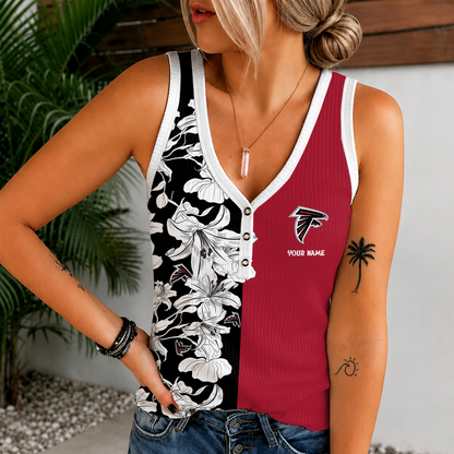 [SPECIAL OFFER] NEW CUSTOMIZED NFL18 ATF ATLANTA FALCONS WOMEN'S V-NECK TANK TOP