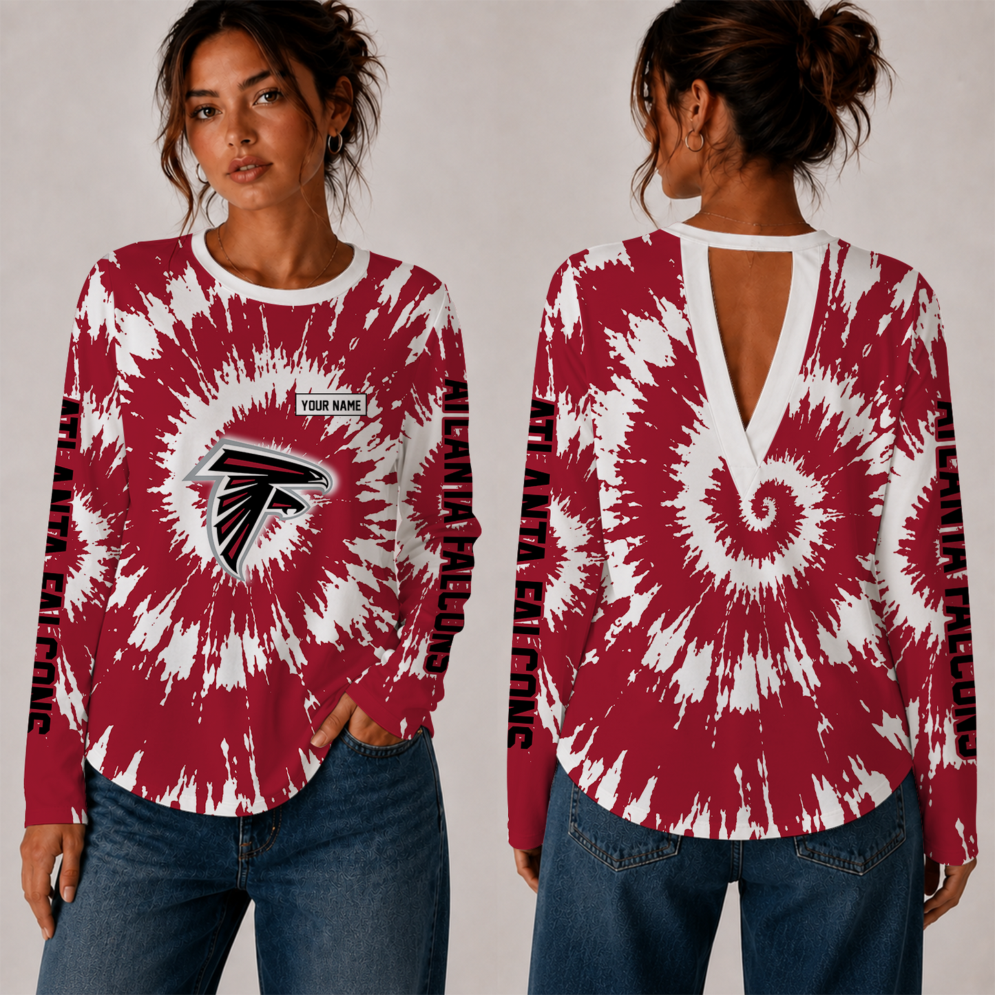 [SPECIAL OFFER] NEW CUSTOMIZED NFL18 ATF ATLANTA FALCONS WOMEN'S BACK V-CUT LONG-SLEEVE SHIRT