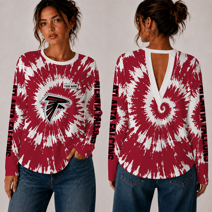 [SPECIAL OFFER] NEW CUSTOMIZED NFL18 ATF ATLANTA FALCONS WOMEN'S BACK V-CUT LONG-SLEEVE SHIRT