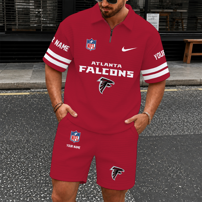 [SPECIAL OFFER] NEW CUSTOMIZED NFL18 ATF ATLANTA FALCONS QUARTER-ZIP POLO SHIRT & SHORTS SET