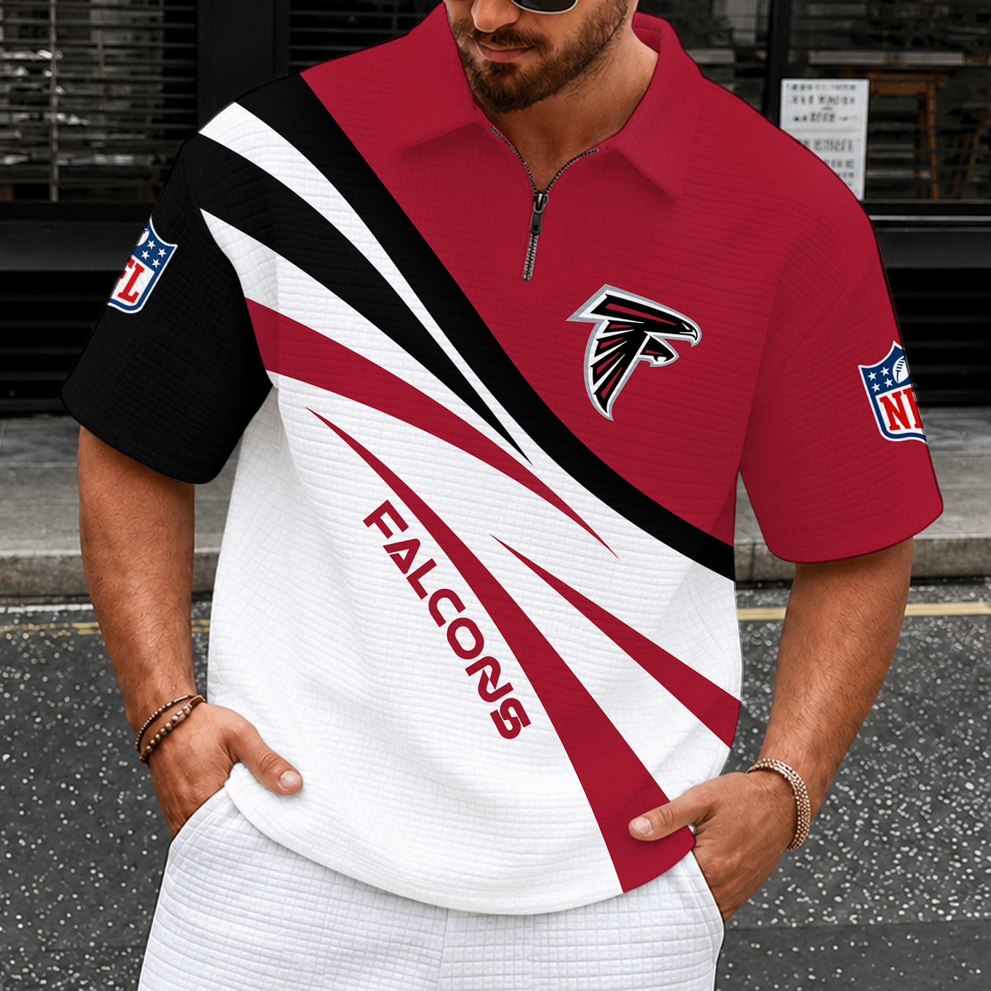 [SPECIAL OFFER] NEW CUSTOMIZED NFL18 ATF ATLANTA FALCONS QUARTER-ZIP POLO SHIRT