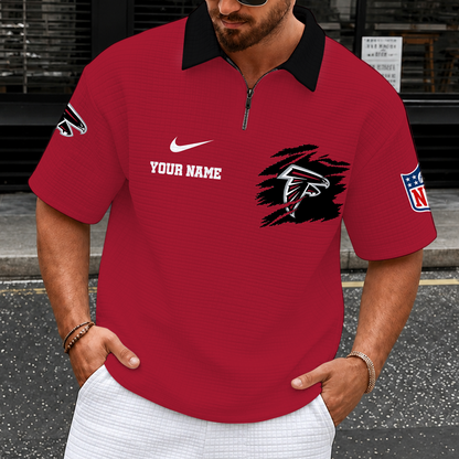 [SPECIAL OFFER] NEW CUSTOMIZED NFL18 ATF ATLANTA FALCONS QUARTER-ZIP POLO SHIRT