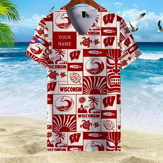LIMITED EDITION - NEW CUSTOMIZED FBS NCAA18 WSB WS BADGERS V-NECK FEMALE SHIRT