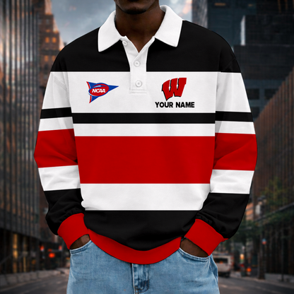 MEGA SALE - NEW CUSTOMIZED FBS NCAA18 WSB WS BADGERS UNISEX LONG SLEEVE POLO