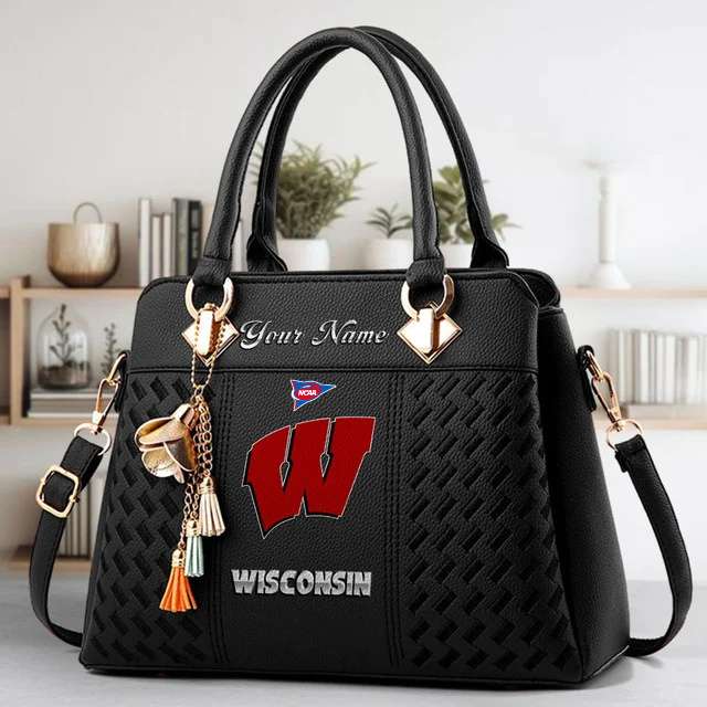 LIMITED EDITION - NEW CUSTOMIZED FBS NCAA18 WSB WS BADGERS ZIP HANDBAG MULTICOLOR