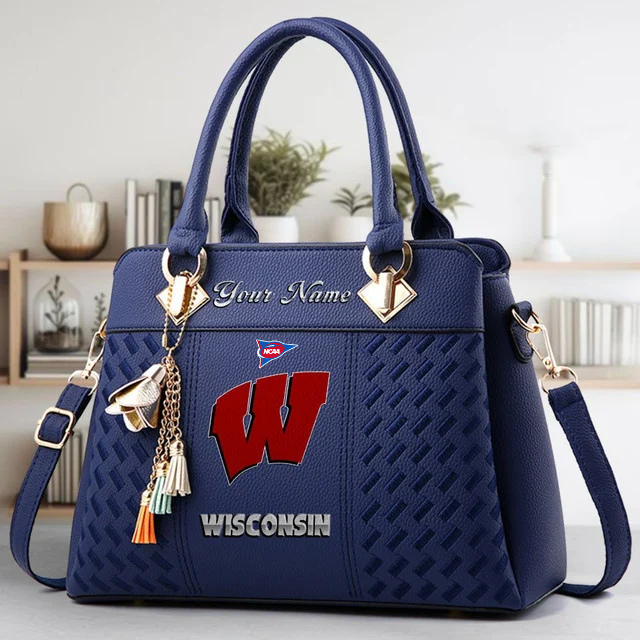 LIMITED EDITION - NEW CUSTOMIZED FBS NCAA18 WSB WS BADGERS ZIP HANDBAG MULTICOLOR