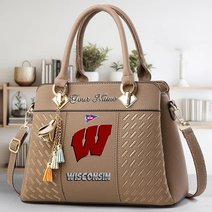 LIMITED EDITION - NEW CUSTOMIZED FBS NCAA18 WSB WS BADGERS ZIP HANDBAG MULTICOLOR