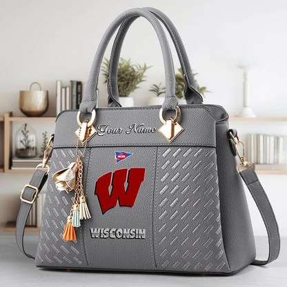 LIMITED EDITION - NEW CUSTOMIZED FBS NCAA18 WSB WS BADGERS ZIP HANDBAG MULTICOLOR