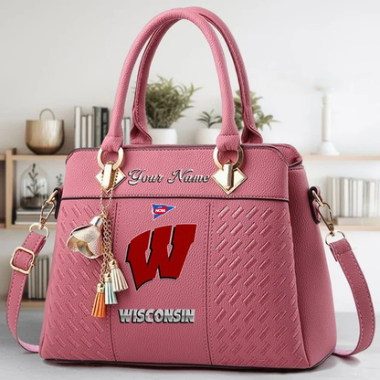 LIMITED EDITION - NEW CUSTOMIZED FBS NCAA18 WSB WS BADGERS ZIP HANDBAG MULTICOLOR