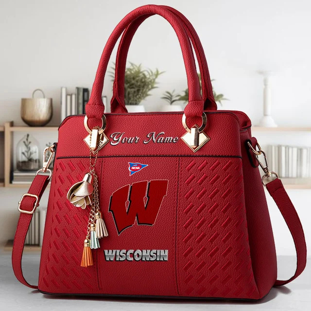 LIMITED EDITION - NEW CUSTOMIZED FBS NCAA18 WSB WS BADGERS ZIP HANDBAG MULTICOLOR