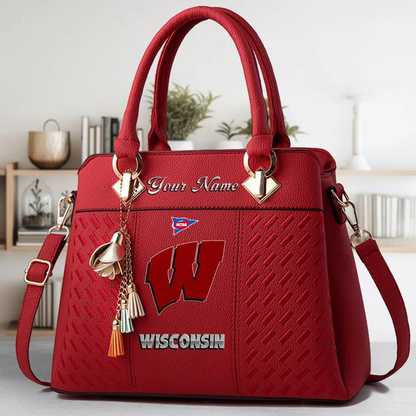 LIMITED EDITION - NEW CUSTOMIZED FBS NCAA18 WSB WS BADGERS ZIP HANDBAG MULTICOLOR