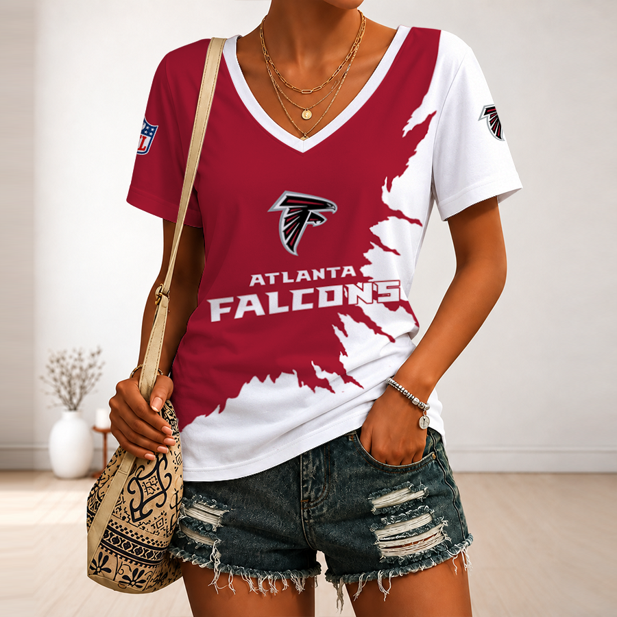 [SPECIAL OFFER] NEW CUSTOMIZED NFL18 ATF ATLANTA FALCONS V-NECK FEMALE SHIRT