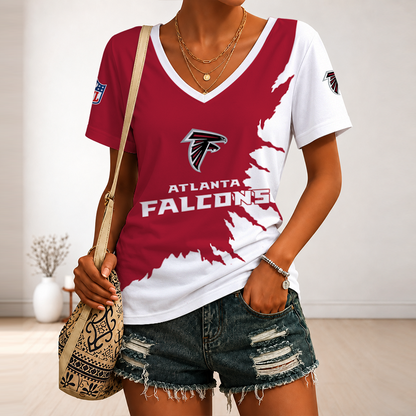 [SPECIAL OFFER] NEW CUSTOMIZED NFL18 ATF ATLANTA FALCONS V-NECK FEMALE SHIRT