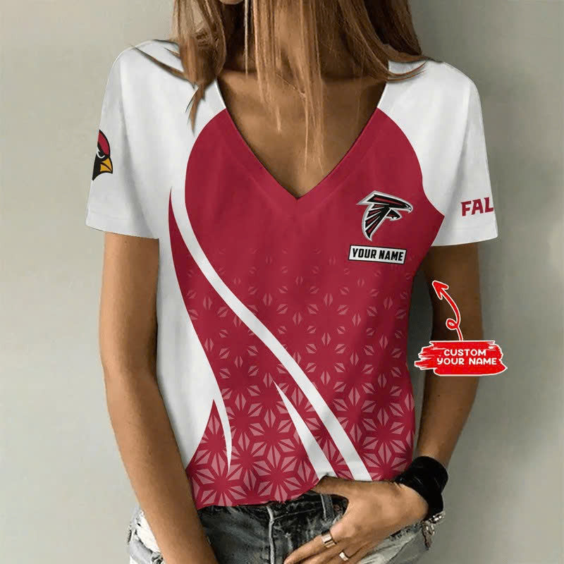 [SPECIAL OFFER] NEW CUSTOMIZED NFL18 ATF ATLANTA FALCONS V-NECK FEMALE SHIRT