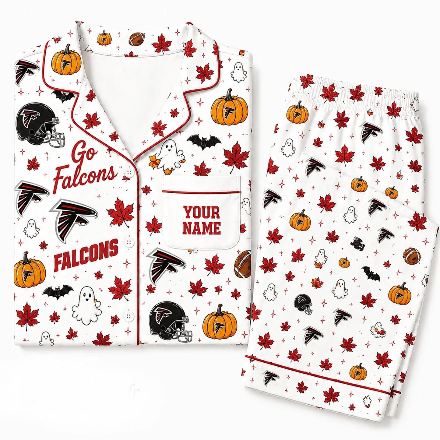 [SPECIAL OFFER] NEW CUSTOMIZED NFL18 ATF ATLANTA FALCONS HALLOWEEN LONG PAJAMAS SET
