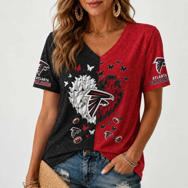 [SPECIAL OFFER] NEW CUSTOMIZED NFL18 ATF ATLANTA FALCONS V-NECK FEMALE SHIRT