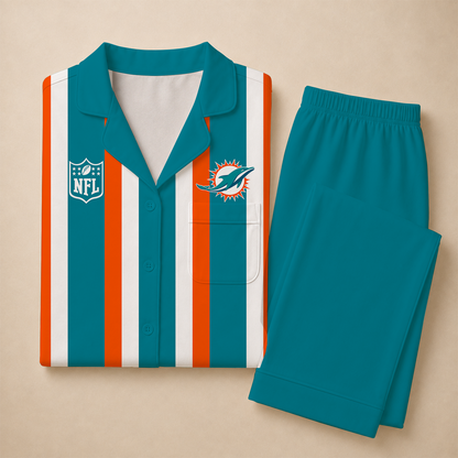 [SPECIAL OFFER] NEW CUSTOMIZED NFL19 MDP MIAMI DOLPHINS SHORT SLEEVE & LONG PANTS PAJAMAS SET