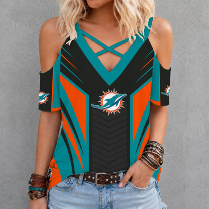 [SPECIAL OFFER] NEW CUSTOMIZED NFL19 MDP MIAMI DOLPHINS CRISS CROSS V-NECK TOP