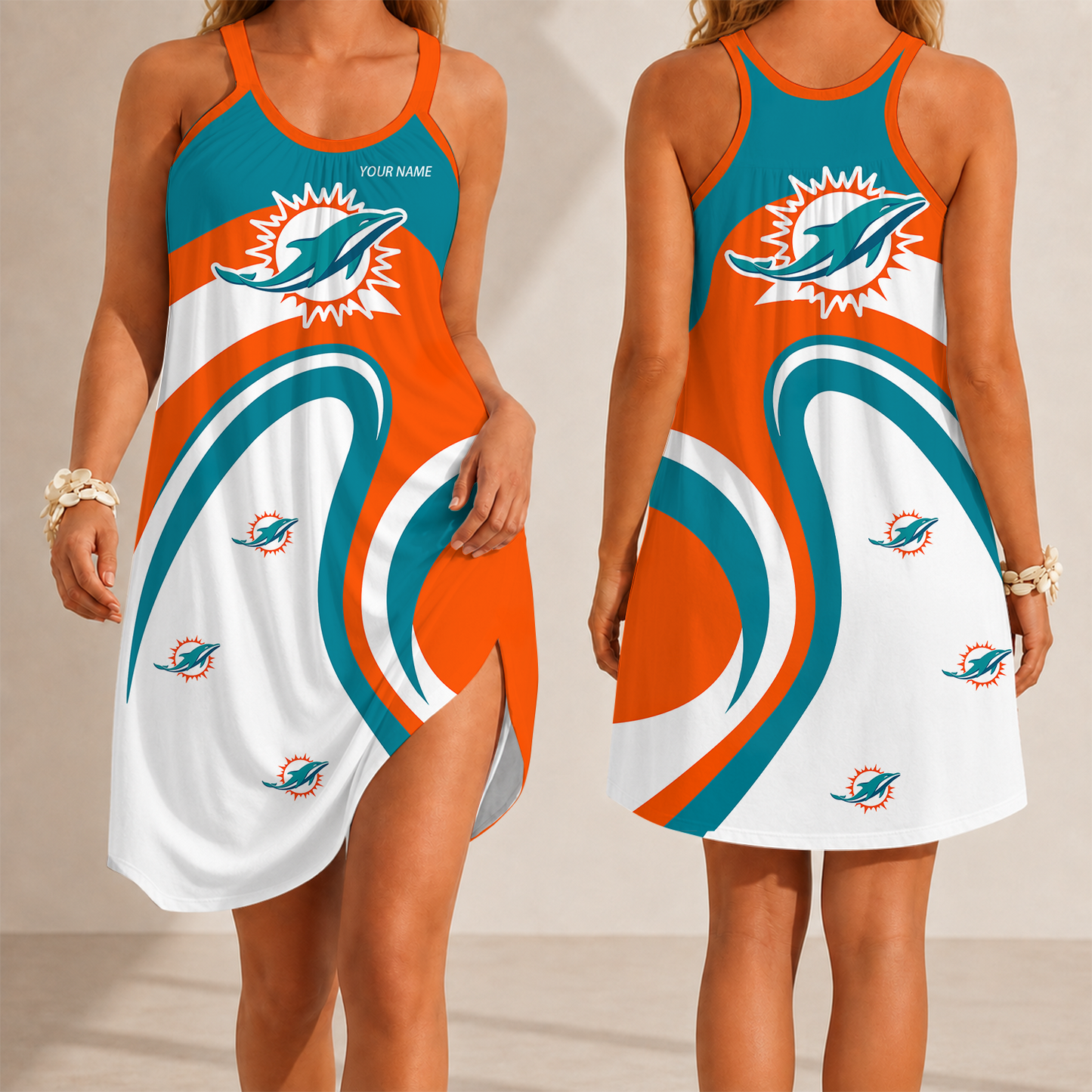 [SPECIAL OFFER] NEW CUSTOMIZED NFL19 MDP MIAMI DOLPHINS CAMISOLE DRESS