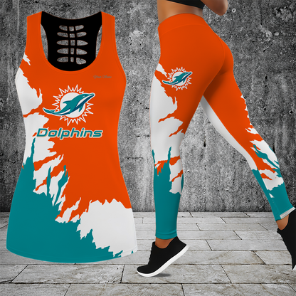 [SPECIAL OFFER] NEW CUSTOMIZED NFL19 MDP MIAMI DOLPHINS HOLLOW TANK TOP & LEGGINGS SET