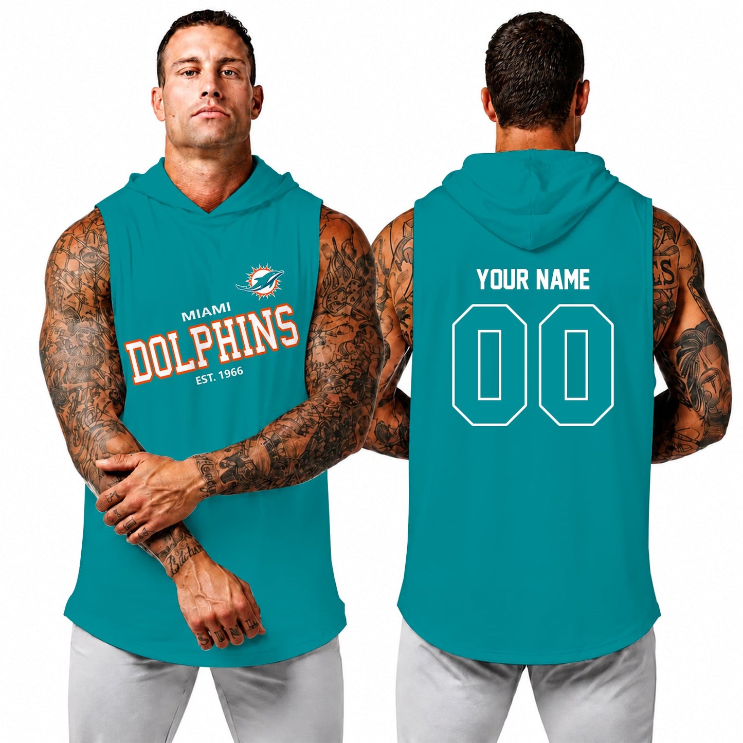 [SPECIAL OFFER] NEW CUSTOMIZED NFL19 MDP MIAMI DOLPHINS HOODED TANK TOP