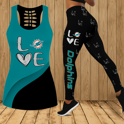 [SPECIAL OFFER] NEW CUSTOMIZED NFL19 MDP MIAMI DOLPHINS HOLLOW TANK TOP & LEGGINGS SET