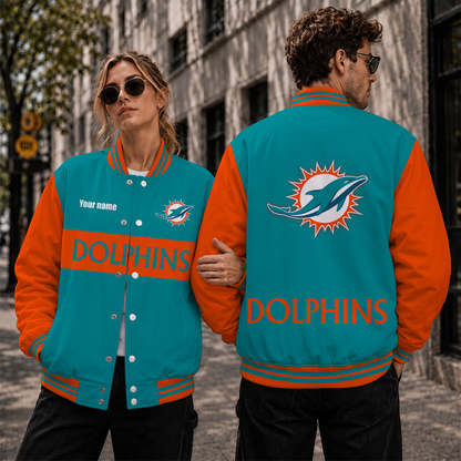 [SPECIAL OFFER] NEW CUSTOMIZED NFL19 MDP MIAMI DOLPHINS SATIN VARSITY & BASEBALL JACKET