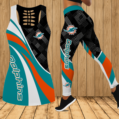 [SPECIAL OFFER] NEW CUSTOMIZED NFL19 MDP MIAMI DOLPHINS HOLLOW TANK TOP & LEGGINGS SET