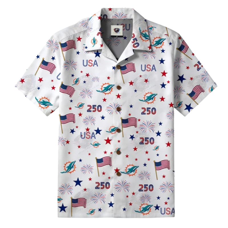 [SPECIAL OFFER] NEW CUSTOMIZED NFL19 MDP MIAMI DOLPHINS PATRIOTIC 250 USA HAWAIIAN SHIRT