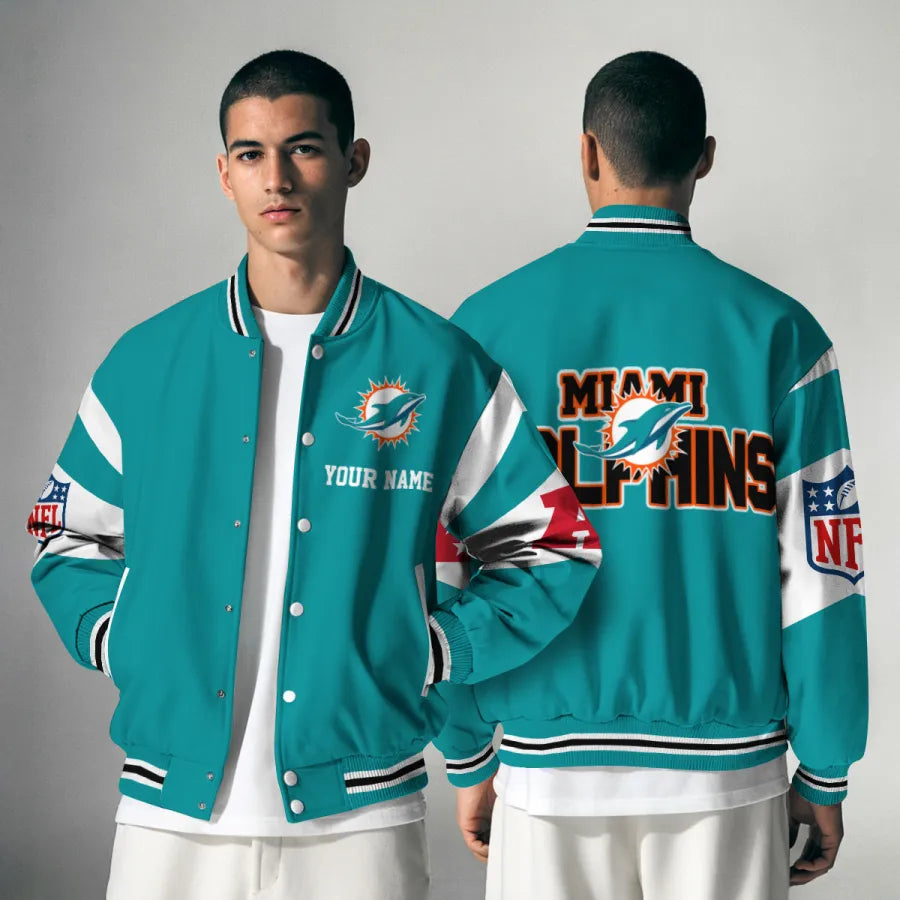 [SPECIAL OFFER] NEW CUSTOMIZED NFL19 MDP MIAMI DOLPHINS SATIN VARSITY & BASEBALL JACKET