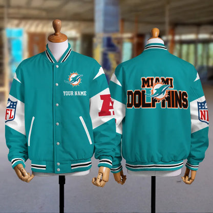 [SPECIAL OFFER] NEW CUSTOMIZED NFL19 MDP MIAMI DOLPHINS SATIN VARSITY & BASEBALL JACKET