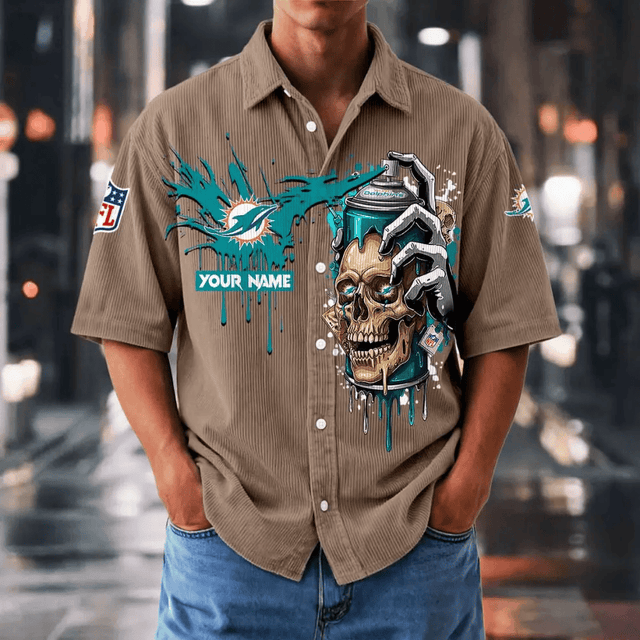 [SPECIAL OFFER] NEW CUSTOMIZED NFL19 MDP MIAMI DOLPHINS SEERSUCKER BUTTON SHIRT