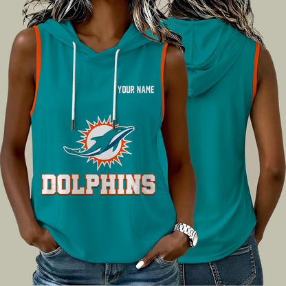 [SPECIAL OFFER] NEW CUSTOMIZED NFL19 MDP MIAMI DOLPHINS WOMEN'S SLEEVELESS HOODED POCKET TANK TOP