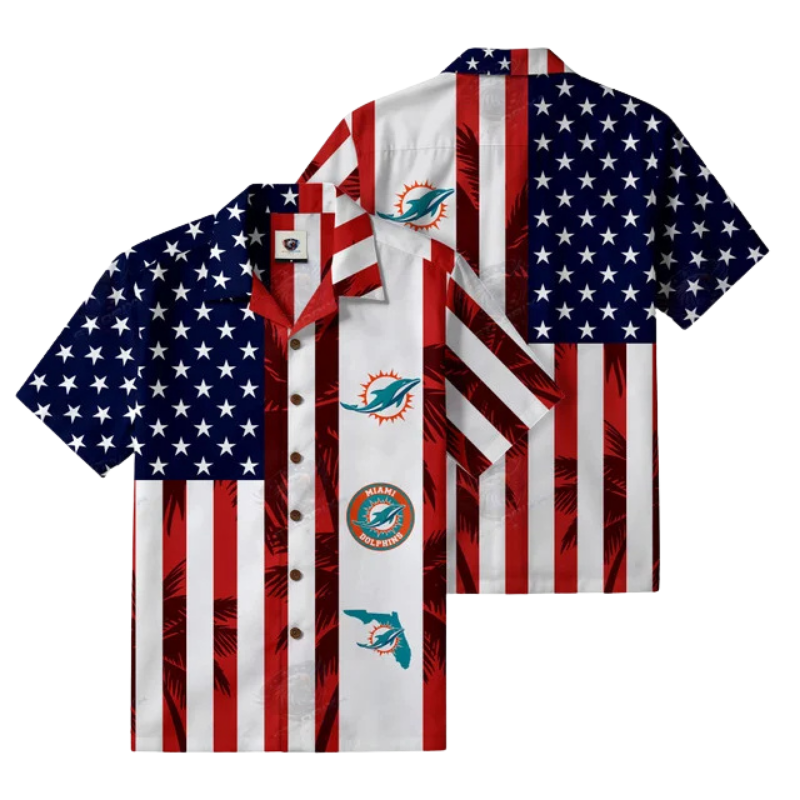 [SPECIAL OFFER] NEW CUSTOMIZED NFL19 MDP MIAMI DOLPHINS PATRIOTIC 250 USA HAWAIIAN SHIRT