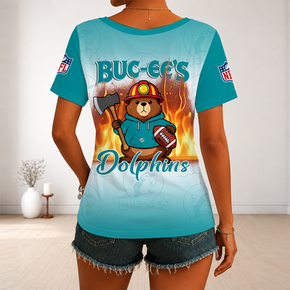 [SPECIAL OFFER] NEW CUSTOMIZED NFL19 MDP MIAMI DOLPHINS BUC-EE'S V-NECK FEMALE SHIRT