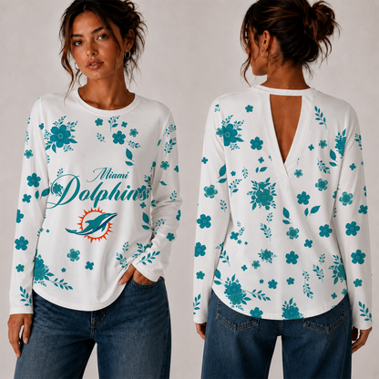 [SPECIAL OFFER] NEW CUSTOMIZED NFL19 MDP MIAMI DOLPHINS WOMEN'S BACK V-CUT LONG-SLEEVE SHIRT