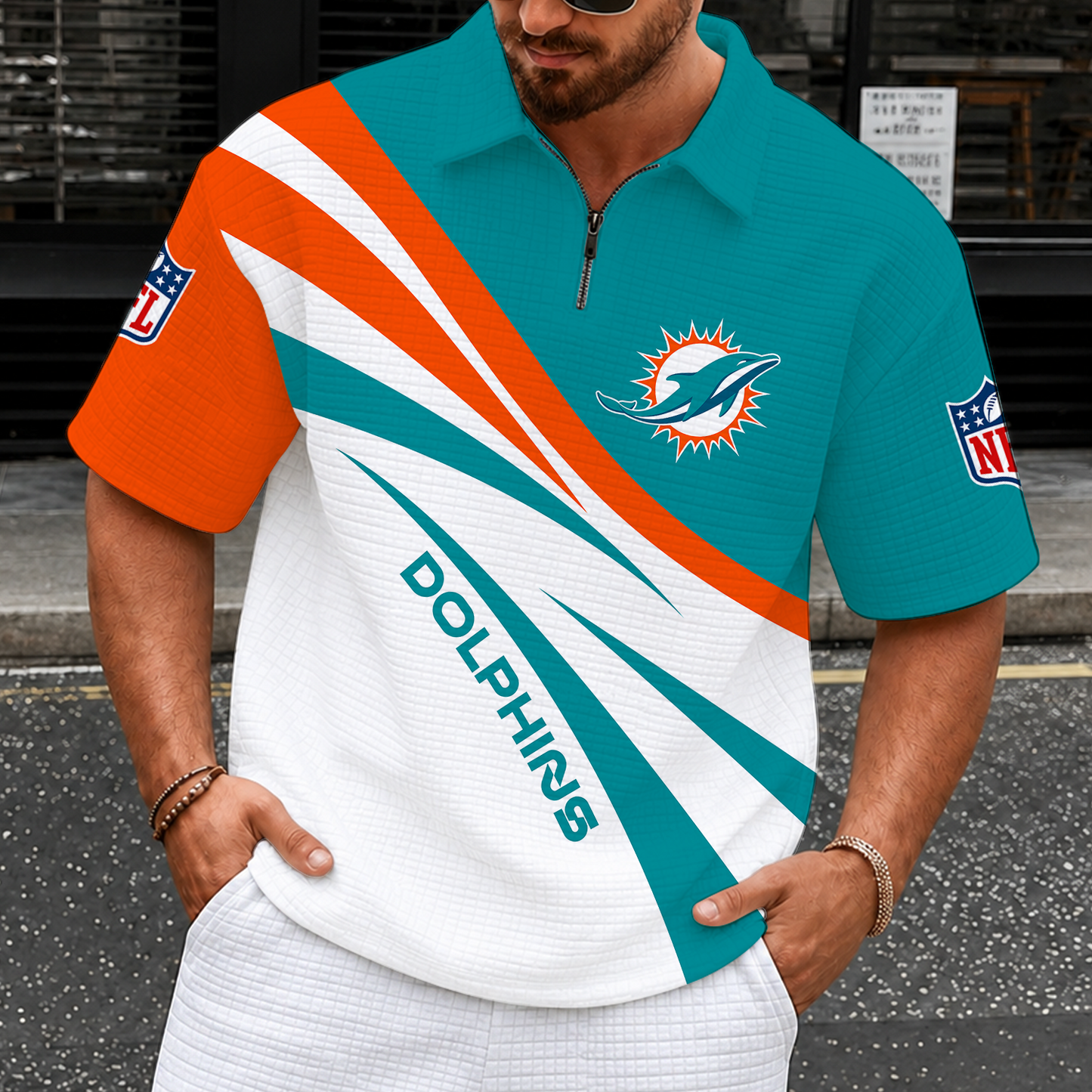 [SPECIAL OFFER] NEW CUSTOMIZED NFL19 MDP MIAMI DOLPHINS QUARTER-ZIP POLO SHIRT