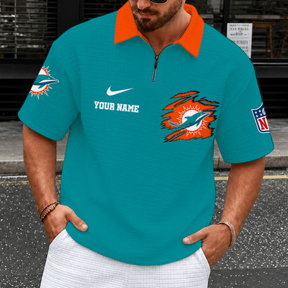 [SPECIAL OFFER] NEW CUSTOMIZED NFL19 MDP MIAMI DOLPHINS QUARTER-ZIP POLO SHIRT