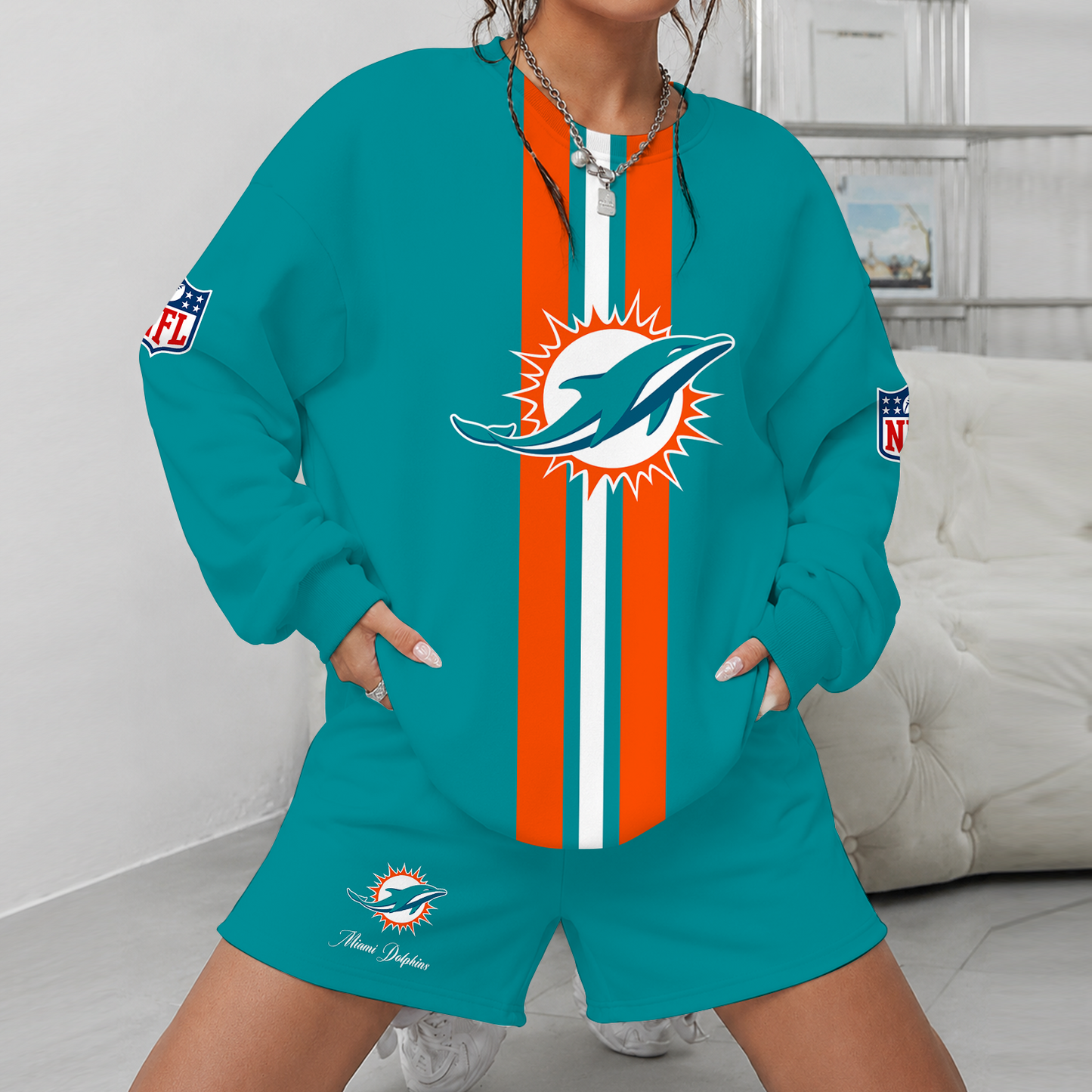 [SPECIAL OFFER] NEW CUSTOMIZED NFL19 MDP MIAMI DOLPHINS UNISEX SWEATSHIRT & SHORTS SET