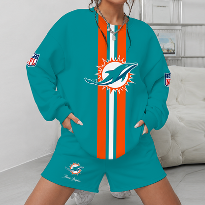 [SPECIAL OFFER] NEW CUSTOMIZED NFL19 MDP MIAMI DOLPHINS UNISEX SWEATSHIRT & SHORTS SET