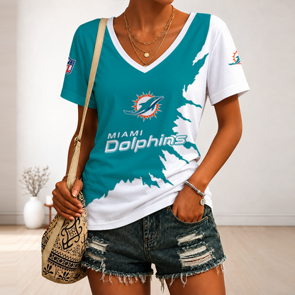 [SPECIAL OFFER] NEW CUSTOMIZED NFL19 MDP MIAMI DOLPHINS V-NECK FEMALE SHIRT