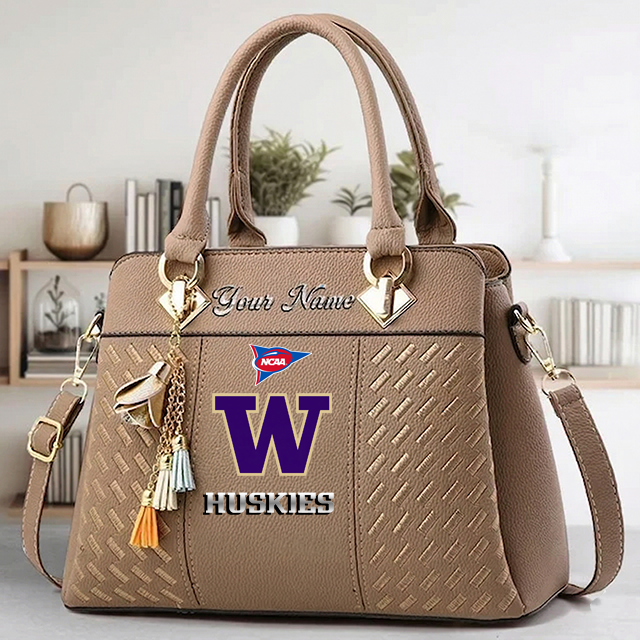 LIMITED EDITION - NEW CUSTOMIZED FBS NCAA19 WSH WS HUSKIES ZIP HANDBAG MULTICOLOR