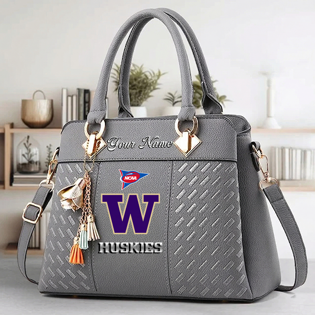 LIMITED EDITION - NEW CUSTOMIZED FBS NCAA19 WSH WS HUSKIES ZIP HANDBAG MULTICOLOR