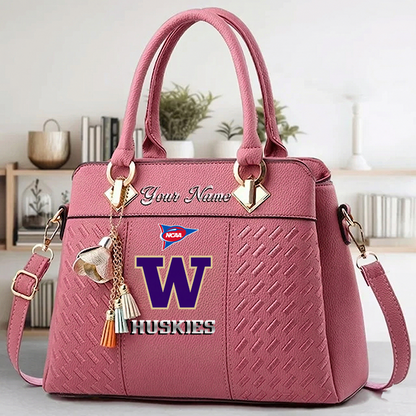 LIMITED EDITION - NEW CUSTOMIZED FBS NCAA19 WSH WS HUSKIES ZIP HANDBAG MULTICOLOR