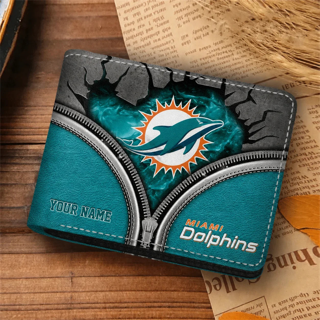 [SPECIAL OFFER] NEW CUSTOMIZED NFL19 MDP MIAMI DOLPHINS LEATHER WALLET